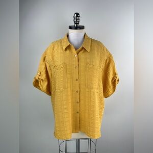 💚 3522. Textured Button Front Short Sleeve Top